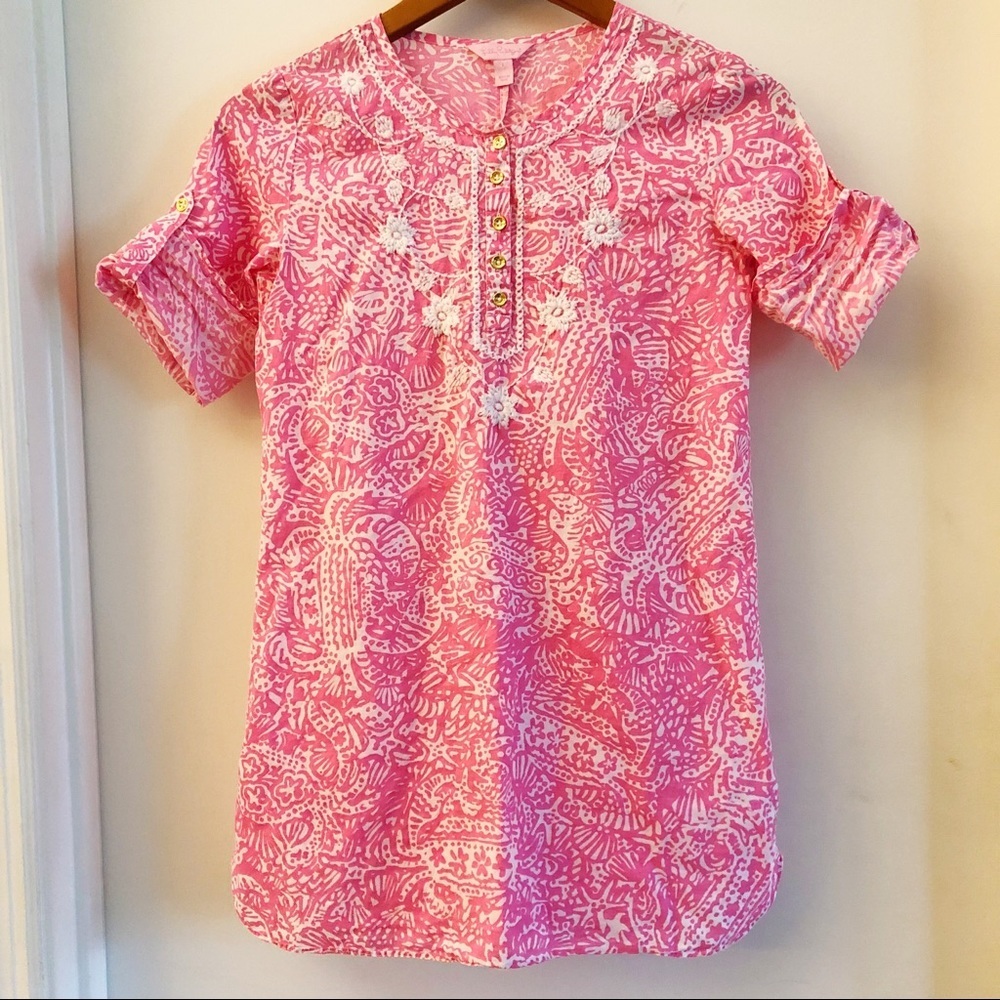 Lilly Pulitzer Atlee Girls Pink Cotton Tunic Dress Size Large